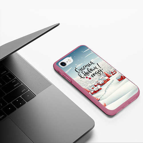 Чехол iPhone 7/8 матовый Счастья в новом году красные елки / 3D-Малиновый – фото 3