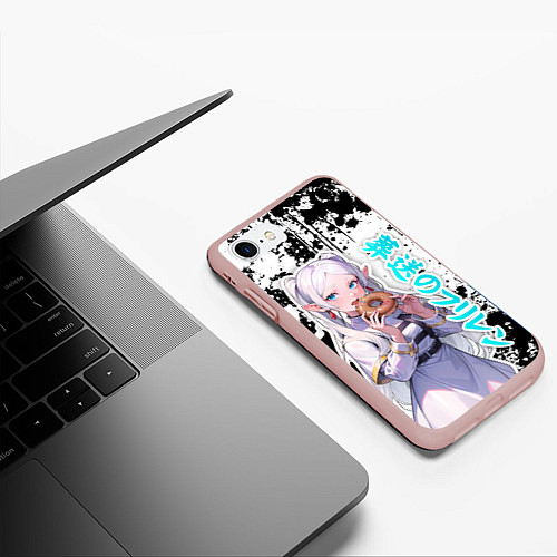 Чехол iPhone 7/8 матовый Фрирен - поедает пончик / 3D-Светло-розовый – фото 3