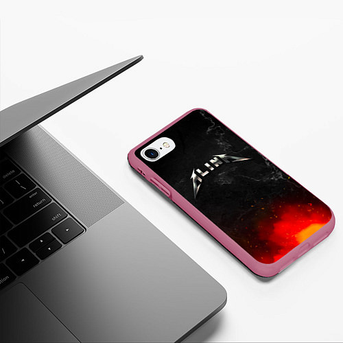 Чехол iPhone 7/8 матовый Алина в стиле Металлики - искры и огонь / 3D-Малиновый – фото 3