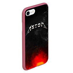 Чехол iPhone 7/8 матовый Антон в стиле металлика - огонь и искры, цвет: 3D-малиновый — фото 2