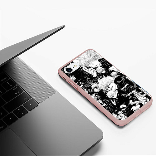 Чехол iPhone 7/8 матовый Сатору Годжо - Магическая Битва / 3D-Светло-розовый – фото 3