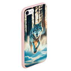 Чехол iPhone 7/8 матовый Волк в темном лесу, цвет: 3D-светло-розовый — фото 2