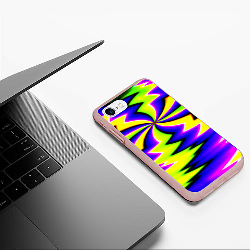Чехол iPhone 7/8 матовый Неоновая фрактальная абстракция / 3D-Светло-розовый – фото 3