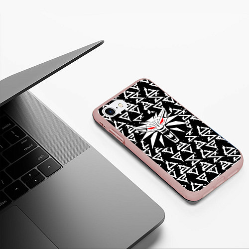 Чехол iPhone 7/8 матовый Ведьмак дикая охота / 3D-Светло-розовый – фото 3