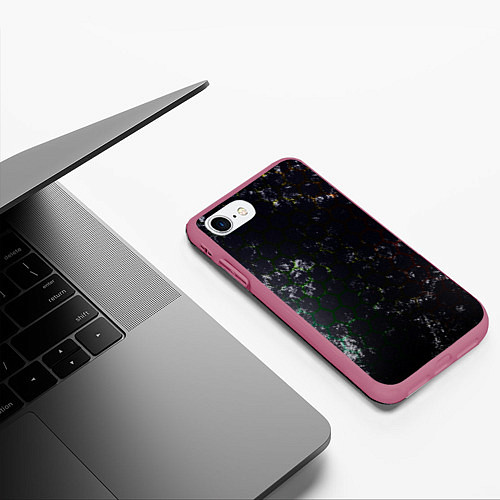 Чехол iPhone 7/8 матовый Черные узоры / 3D-Малиновый – фото 3