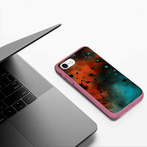 Чехол iPhone 7/8 матовый Акварельные брызги в оранжевом / 3D-Малиновый – фото 3