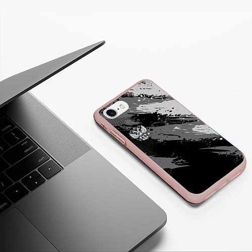 Чехол iPhone 7/8 матовый Герб РФ - серый монохромный / 3D-Светло-розовый – фото 3