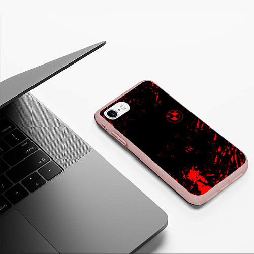 Чехол iPhone 7/8 матовый BMW красные краски на чёрном / 3D-Светло-розовый – фото 3
