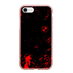 Чехол iPhone 7/8 матовый BMW красные краски на чёрном, цвет: 3D-светло-розовый