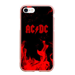 Чехол iPhone 7/8 матовый AC DC огненный стиль, цвет: 3D-светло-розовый