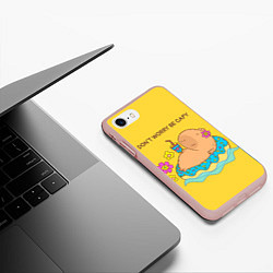 Чехол iPhone 7/8 матовый Капибара dont worry be capy, цвет: 3D-светло-розовый — фото 2