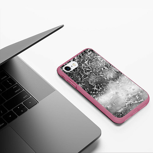 Чехол iPhone 7/8 матовый Серый лёд и снежинки / 3D-Малиновый – фото 3