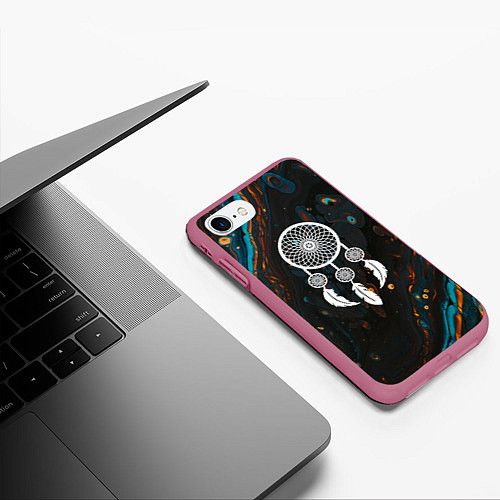 Чехол iPhone 7/8 матовый Ловец снов и чёрный мыльный пузырь / 3D-Малиновый – фото 3