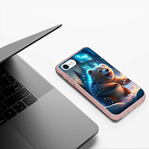 Чехол iPhone 7/8 матовый Полярный мишка / 3D-Светло-розовый – фото 3