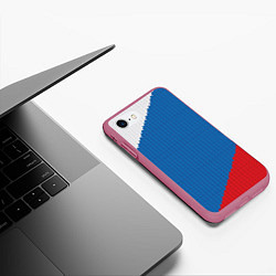 Чехол iPhone 7/8 матовый Белый синий красный вязаный фон, цвет: 3D-малиновый — фото 2