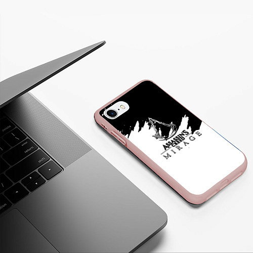 Чехол iPhone 7/8 матовый Assassins creed mirage чернобелый / 3D-Светло-розовый – фото 3