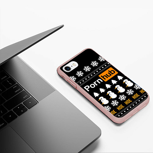 Чехол iPhone 7/8 матовый Порнхаб - новогодний паттерн / 3D-Светло-розовый – фото 3