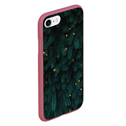 Чехол iPhone 7/8 матовый Ёлка и гирлянды, цвет: 3D-малиновый — фото 2