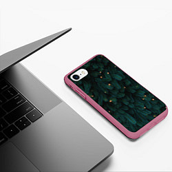 Чехол iPhone 7/8 матовый Ёлка и гирлянды, цвет: 3D-малиновый — фото 2