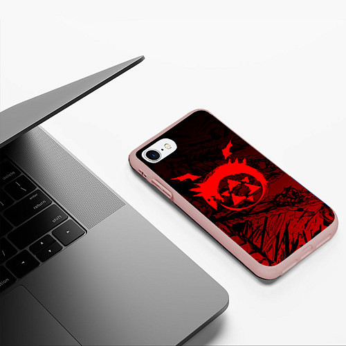 Чехол iPhone 7/8 матовый Красный знак уроборос - Стальной алхимик / 3D-Светло-розовый – фото 3