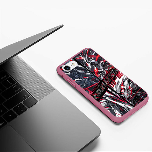 Чехол iPhone 7/8 матовый Киберпанк броня красная / 3D-Малиновый – фото 3