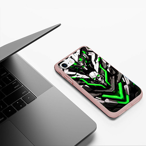 Чехол iPhone 7/8 матовый Зелёный скелетный киберпанк доспех / 3D-Светло-розовый – фото 3