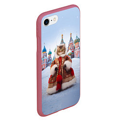 Чехол iPhone 7/8 матовый Новогодняя кошечка в пальто, цвет: 3D-малиновый — фото 2