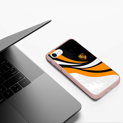 Чехол iPhone 7/8 матовый Porsche - Оранжевая абстракция / 3D-Светло-розовый – фото 3