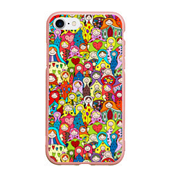 Чехол iPhone 7/8 матовый Веселые русские матрешки, цвет: 3D-светло-розовый