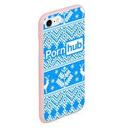 Чехол iPhone 7/8 матовый Порнхаб - новогодний синий паттерн, цвет: 3D-светло-розовый — фото 2
