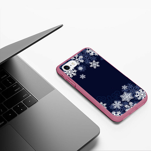 Чехол iPhone 7/8 матовый Воздушные снежинки / 3D-Малиновый – фото 3