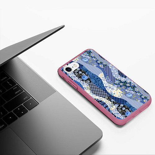 Чехол iPhone 7/8 матовый Лоскутные волны / 3D-Малиновый – фото 3