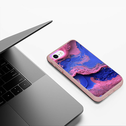Чехол iPhone 7/8 матовый Розовая пена на синей краске / 3D-Светло-розовый – фото 3
