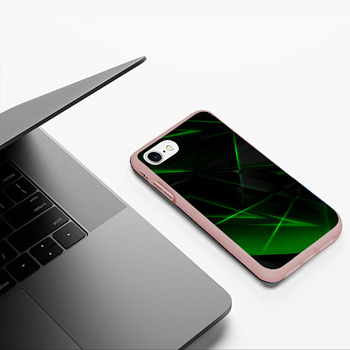 Чехол iPhone 7/8 матовый Зелёные узоры текстура / 3D-Светло-розовый – фото 3