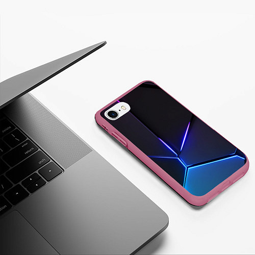 Чехол iPhone 7/8 матовый Пурпурный разлом - абстракция / 3D-Малиновый – фото 3