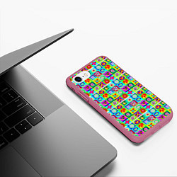 Чехол iPhone 7/8 матовый Сердца и квадраты абстракция, цвет: 3D-малиновый — фото 2