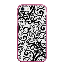 Чехол iPhone 7/8 матовый Чёрный кружевной узор, цвет: 3D-малиновый