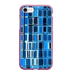 Чехол iPhone 7/8 матовый Синие прямоугольники, цвет: 3D-малиновый