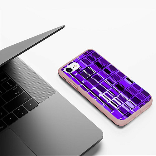 Чехол iPhone 7/8 матовый Фиолетовые прямоугольники / 3D-Светло-розовый – фото 3