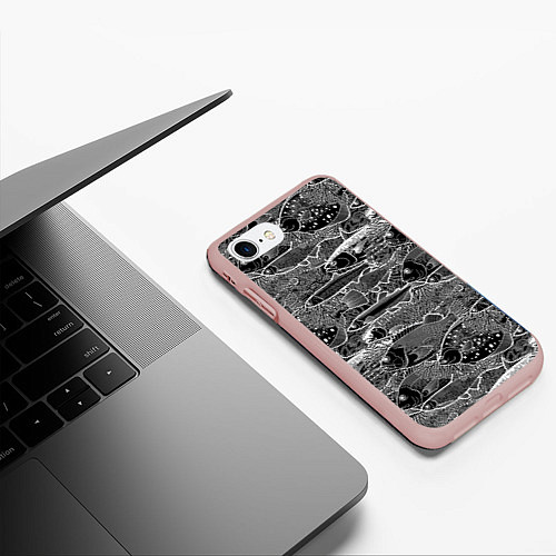 Чехол iPhone 7/8 матовый Экзотические рыбы и кораллы / 3D-Светло-розовый – фото 3