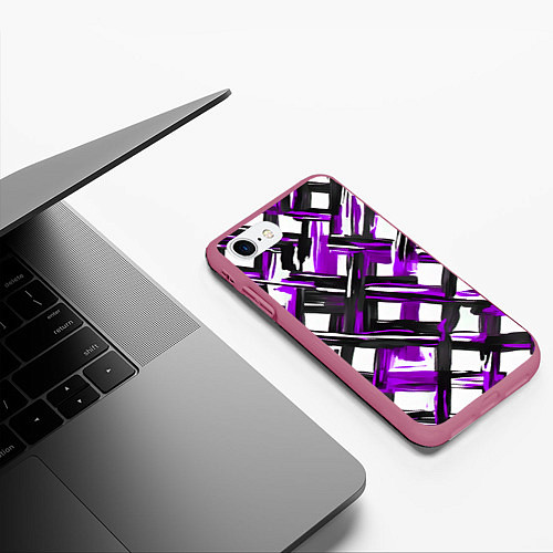Чехол iPhone 7/8 матовый Фиолетовые и чёрные мазки / 3D-Малиновый – фото 3