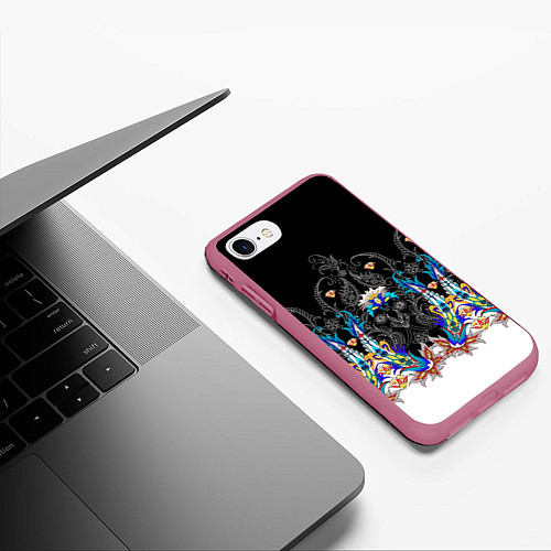 Чехол iPhone 7/8 матовый Узор цветочный сказочный / 3D-Малиновый – фото 3