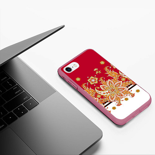 Чехол iPhone 7/8 матовый Сказочный цветочный узор / 3D-Малиновый – фото 3