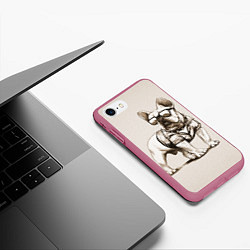 Чехол iPhone 7/8 матовый Французский бульдог в очках и рубашке, цвет: 3D-малиновый — фото 2