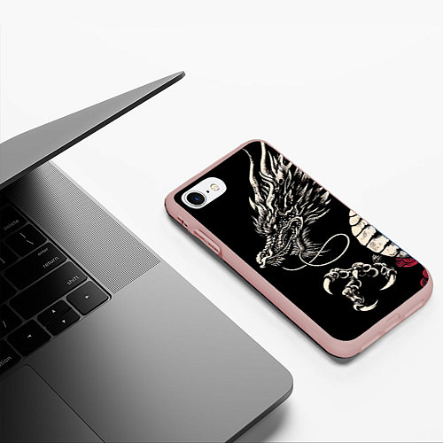 Чехол iPhone 7/8 матовый Japanese dragon - irezumi - art / 3D-Светло-розовый – фото 3