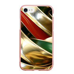 Чехол iPhone 7/8 матовый Золотая абстракция с зелеными и красными вставками, цвет: 3D-светло-розовый