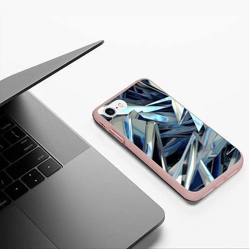 Чехол iPhone 7/8 матовый Абстрактные осколки голубого цвета / 3D-Светло-розовый – фото 3