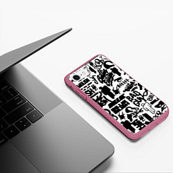 Чехол iPhone 7/8 матовый Билли Айлиш автографы черно белый, цвет: 3D-малиновый — фото 2