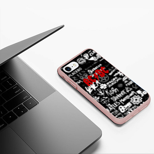 Чехол iPhone 7/8 матовый AC DC all logo band / 3D-Светло-розовый – фото 3