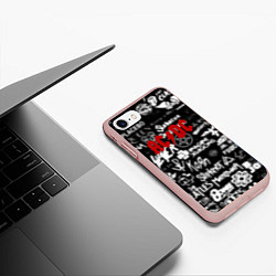 Чехол iPhone 7/8 матовый AC DC all logo band, цвет: 3D-светло-розовый — фото 2